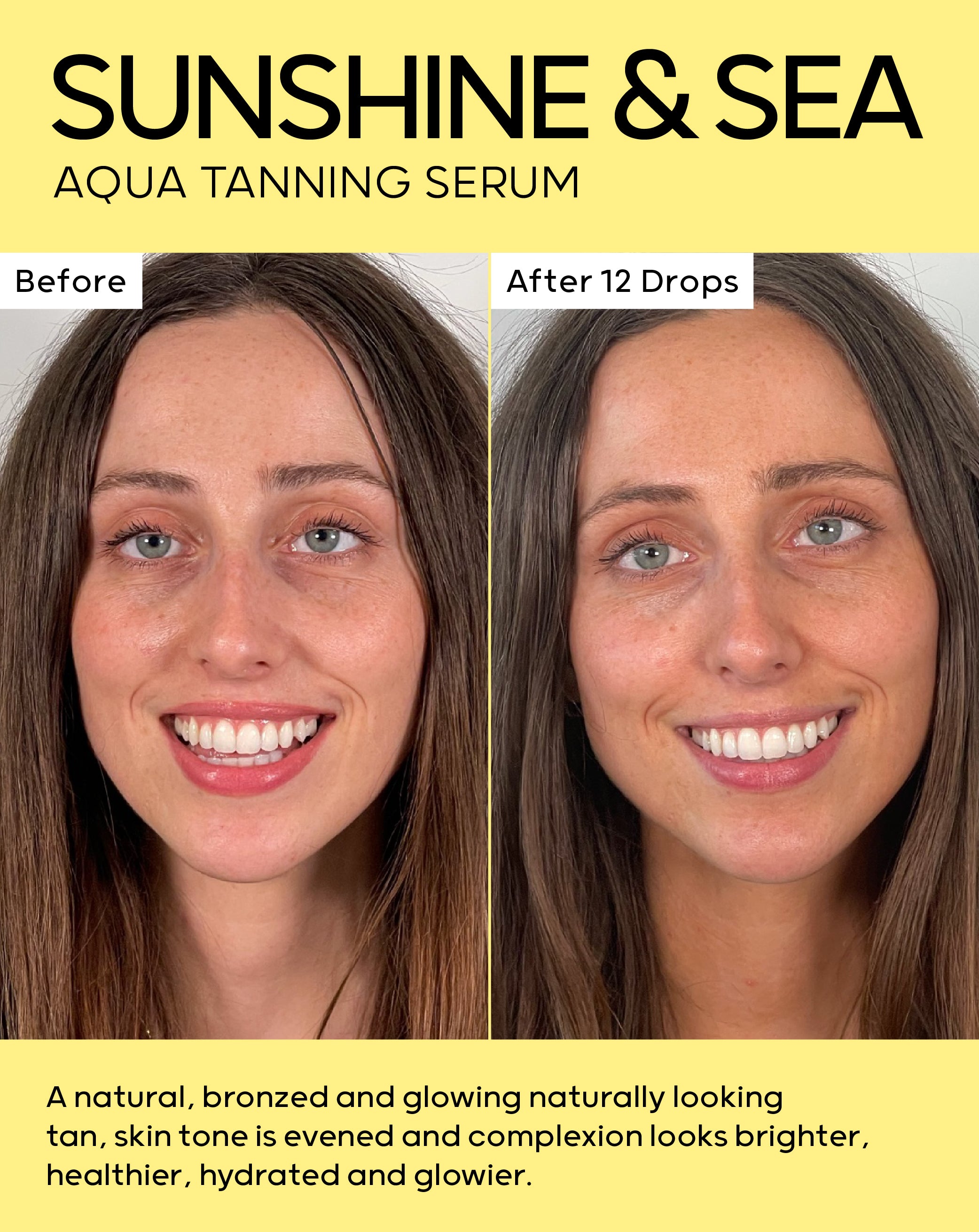 Skin tone is evened and complexion looks brighter after 12 drops of tanning serum